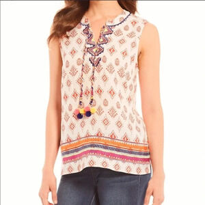 Chelsea & Theodore Linen Embroidered Boho Top Size L NWT